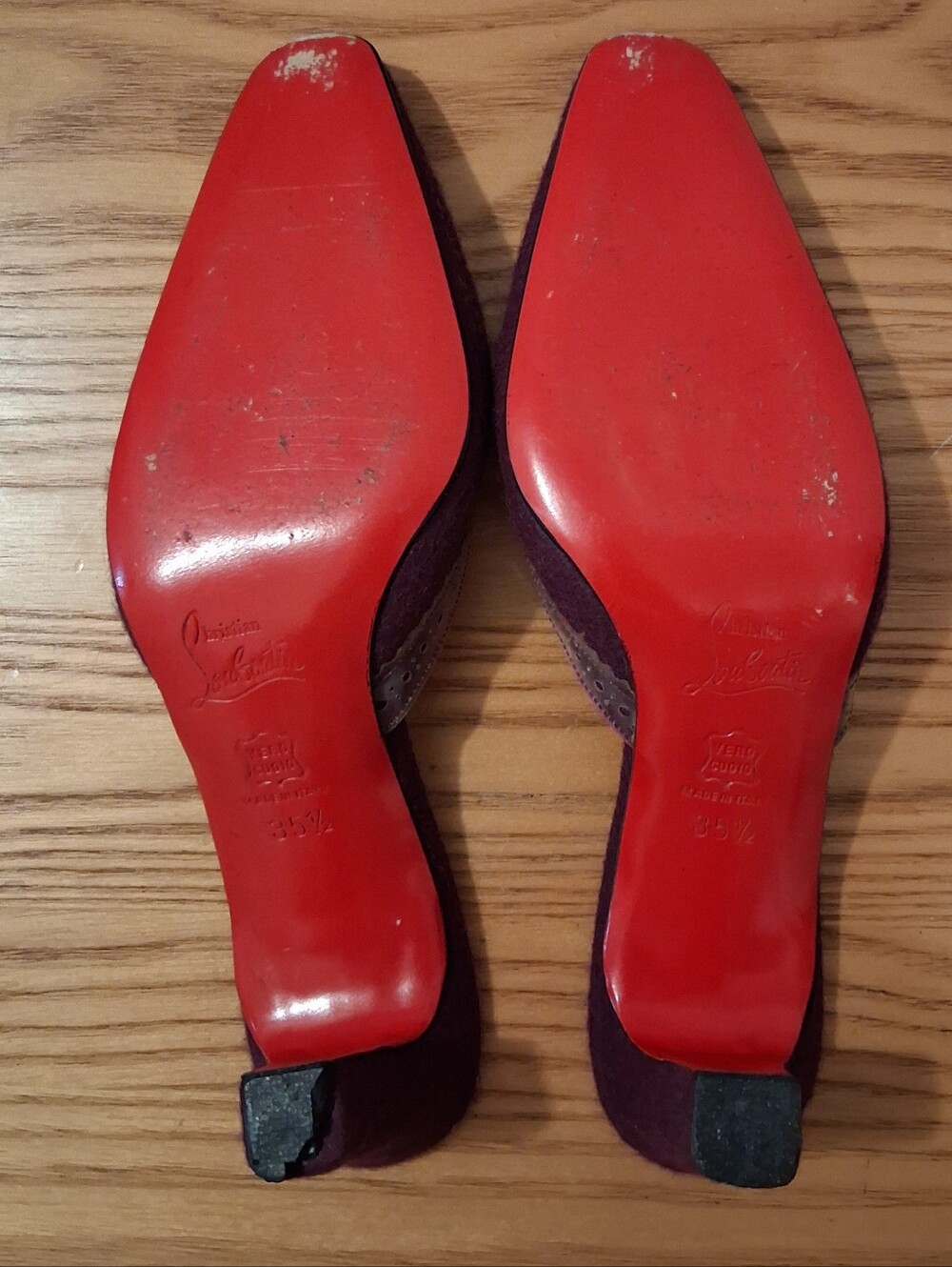 Vintage Y2K Christian Louboutin Purple Felt Mule Heel Shoe SZ 5US 35.5EU - Picture 7 of 11